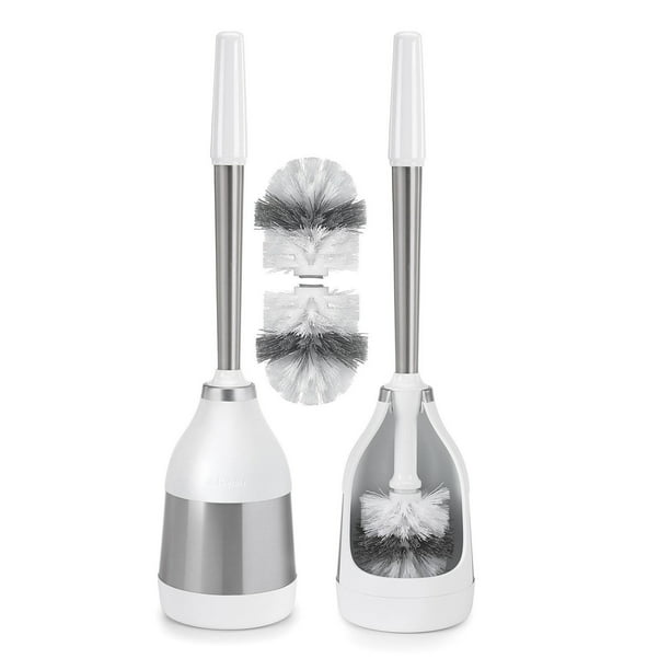 Toilet Brush Open Round Plastic Brushes And Holder Soft Grip Handle Modern Grey